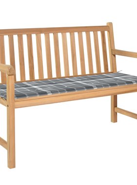 VidaXL Tuinbank met grijs geruit kussen 120 cm massief teakhout