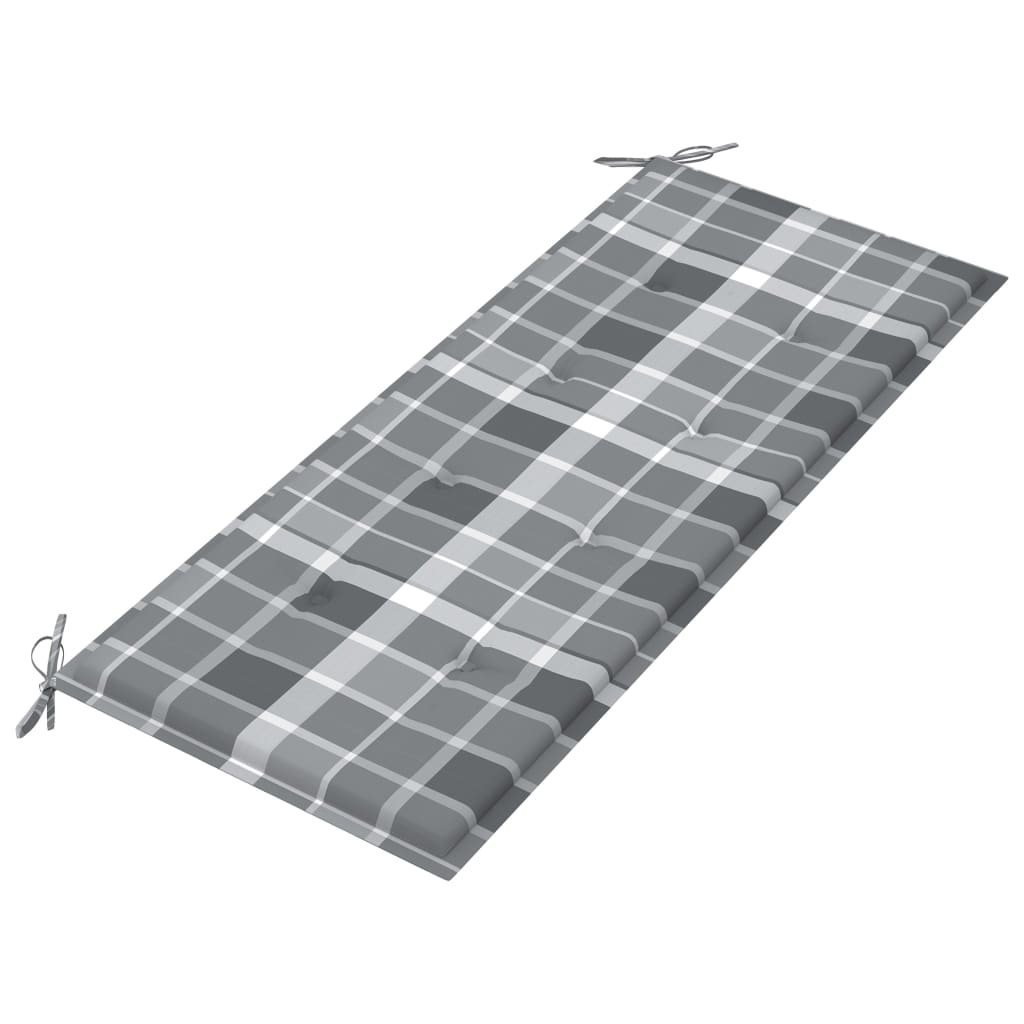 VidaXL Tuinbank met grijs geruit kussen 120 cm massief teakhout