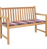 VidaXL Tuinbank met rood geruit kussen 120 cm massief teakhout