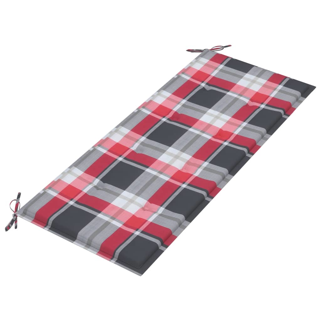 VidaXL Tuinbank met rood geruit kussen 120 cm massief teakhout