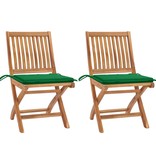 VidaXL Tuinstoelen 2 st met groene kussens massief teakhout