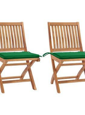 VidaXL Tuinstoelen 2 st met groene kussens massief teakhout