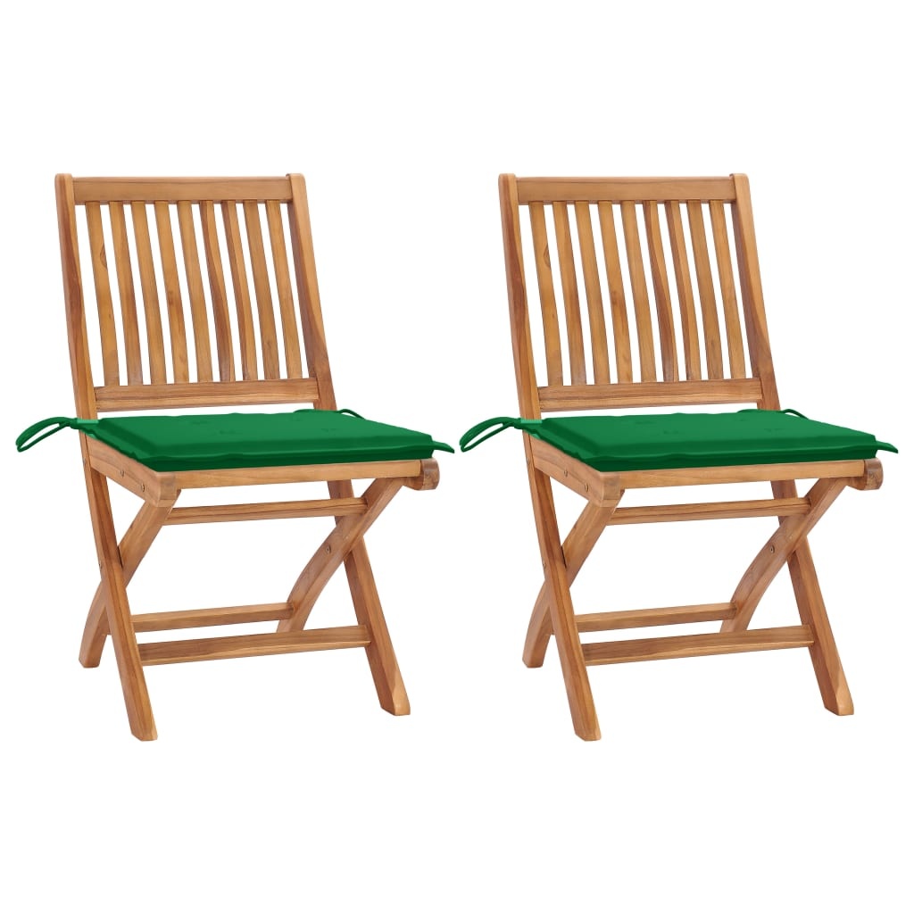 VidaXL Tuinstoelen 2 st met groene kussens massief teakhout