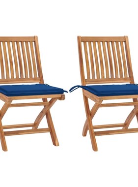 VidaXL Tuinstoelen 2 st met blauwe kussens massief teakhout