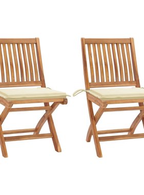 VidaXL Tuinstoelen 2 st met crèmekleurige kussens massief teakhout
