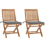 VidaXL Tuinstoelen 2 st met grijze kussens massief teakhout