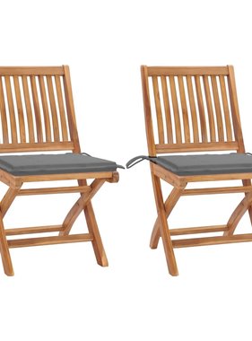 VidaXL Tuinstoelen 2 st met grijze kussens massief teakhout