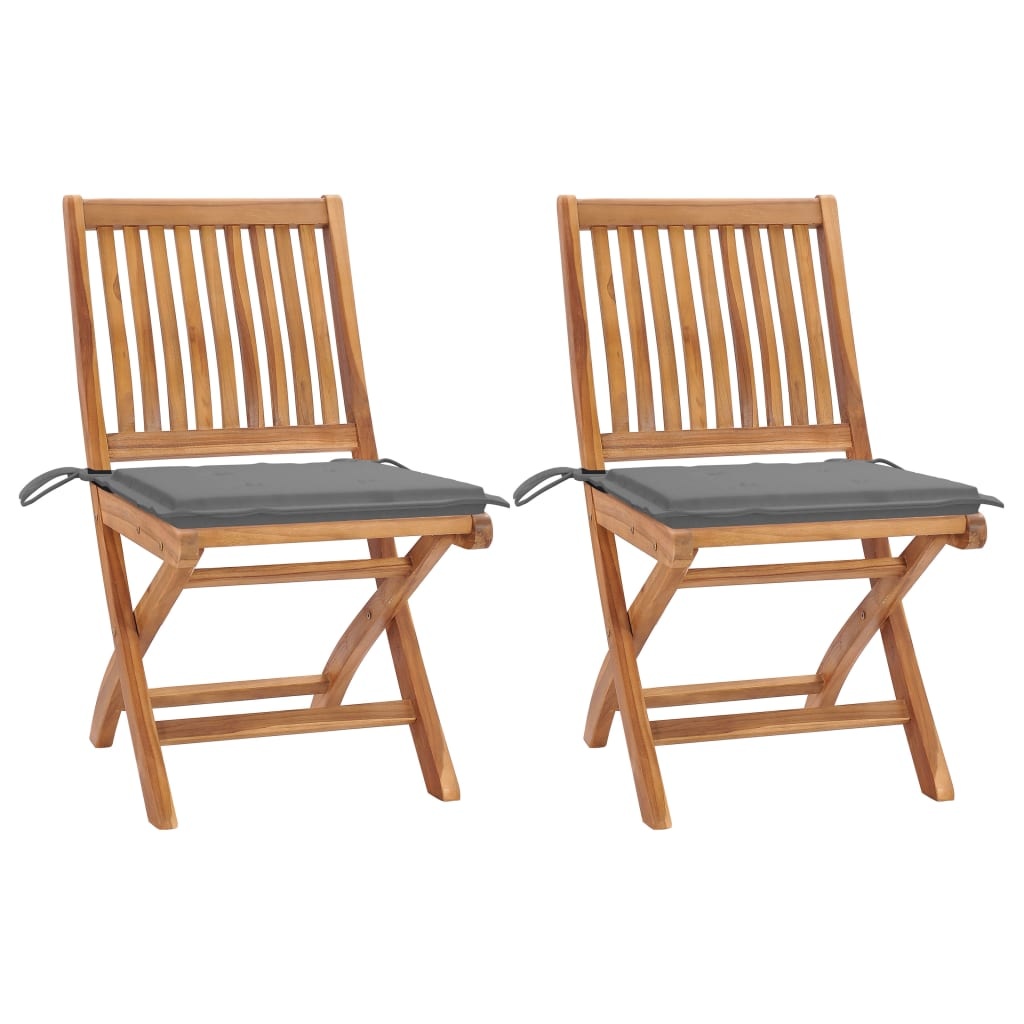 VidaXL Tuinstoelen 2 st met grijze kussens massief teakhout