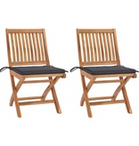 VidaXL Tuinstoelen 2 st met antracietkleurige kussens massief teakhout