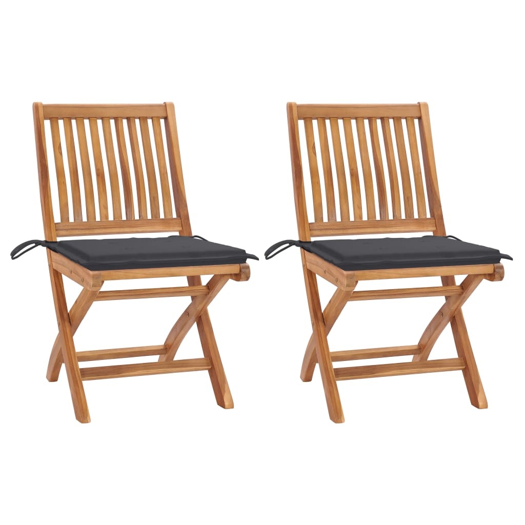 VidaXL Tuinstoelen 2 st met antracietkleurige kussens massief teakhout