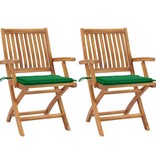 VidaXL Tuinstoelen 2 st met groene kussens massief teakhout