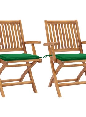 VidaXL Tuinstoelen 2 st met groene kussens massief teakhout