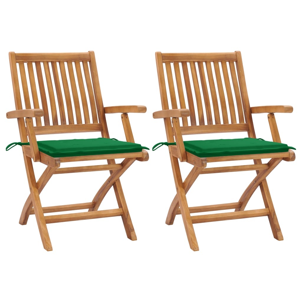 VidaXL Tuinstoelen 2 st met groene kussens massief teakhout