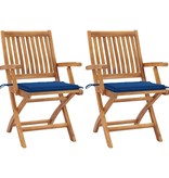VidaXL Tuinstoelen 2 st met blauwe kussens massief teakhout