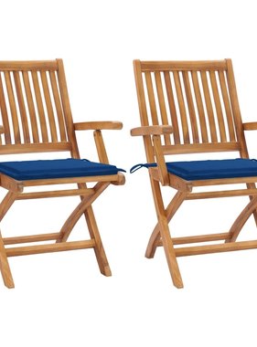 VidaXL Tuinstoelen 2 st met blauwe kussens massief teakhout