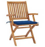 VidaXL Tuinstoelen 2 st met blauwe kussens massief teakhout