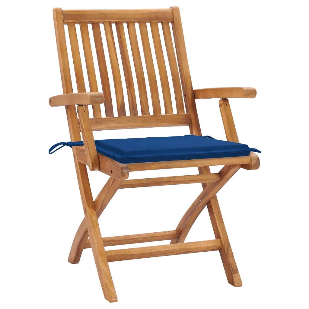 VidaXL Tuinstoelen 2 st met blauwe kussens massief teakhout