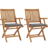 VidaXL Tuinstoelen 2 st met grijze kussens massief teakhout