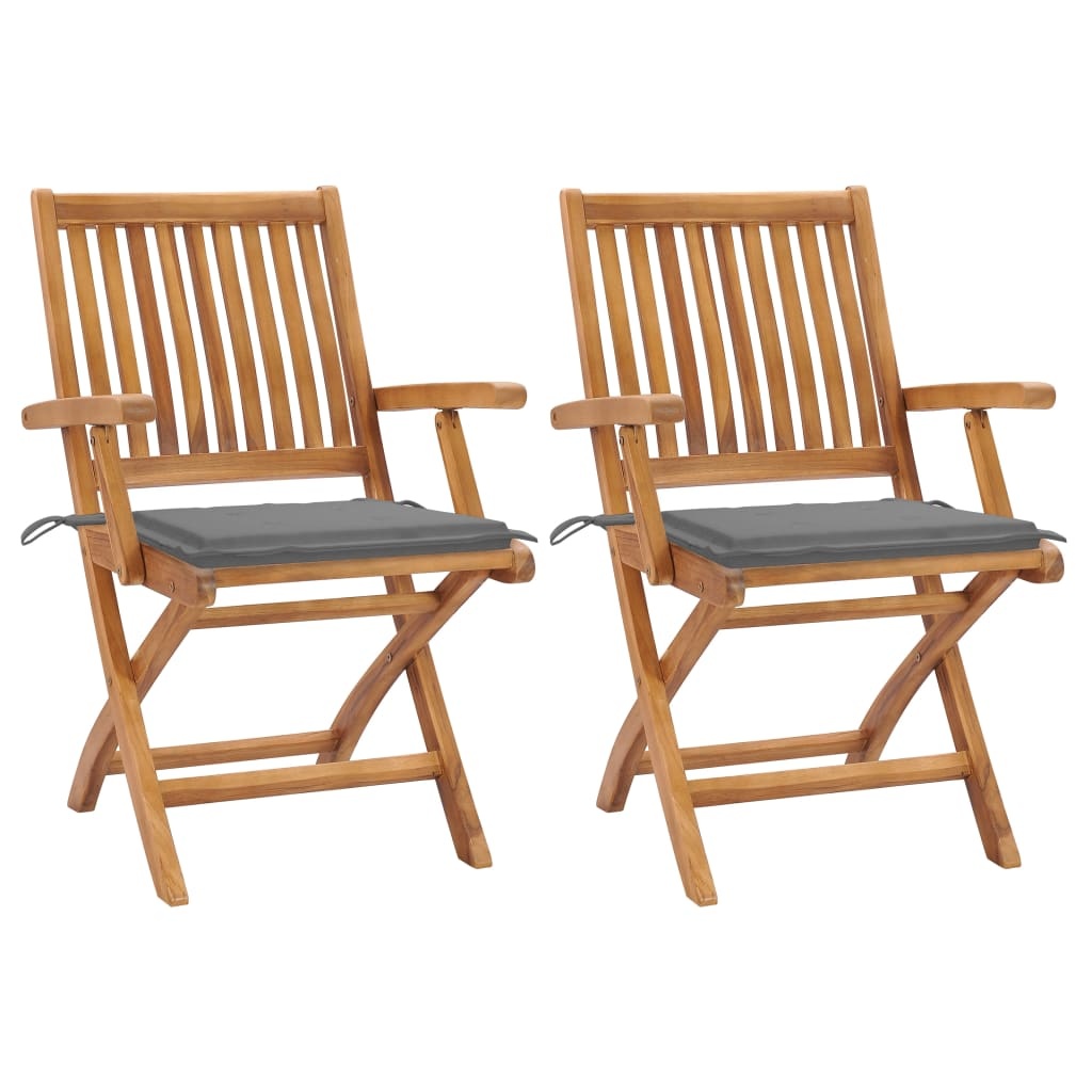 VidaXL Tuinstoelen 2 st met grijze kussens massief teakhout