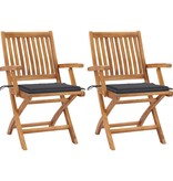 VidaXL Tuinstoelen 2 st met antracietkleurige kussens massief teakhout