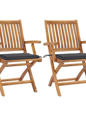 VidaXL Tuinstoelen 2 st met antracietkleurige kussens massief teakhout