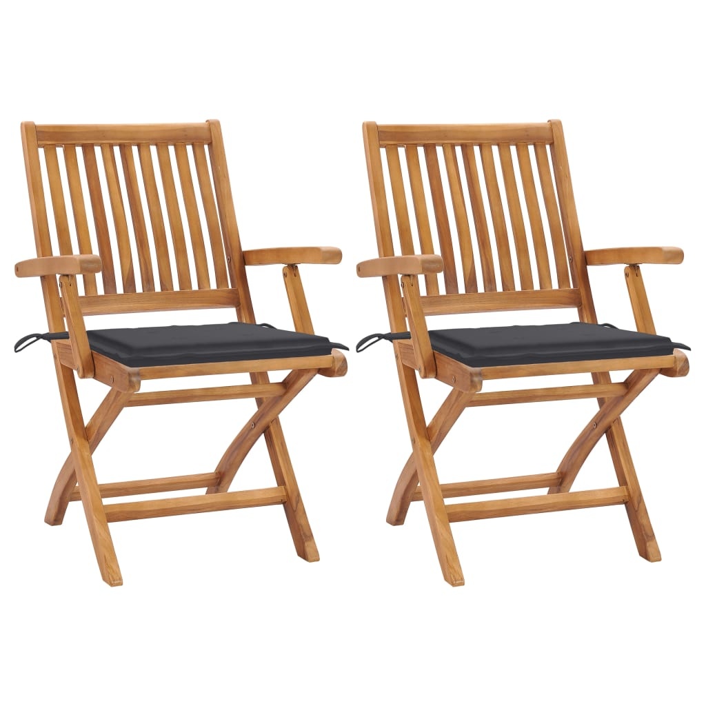 VidaXL Tuinstoelen 2 st met antracietkleurige kussens massief teakhout