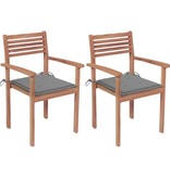 VidaXL Tuinstoelen 2 st met grijze kussens massief teakhout