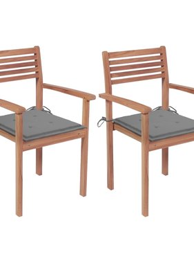 VidaXL Tuinstoelen 2 st met grijze kussens massief teakhout
