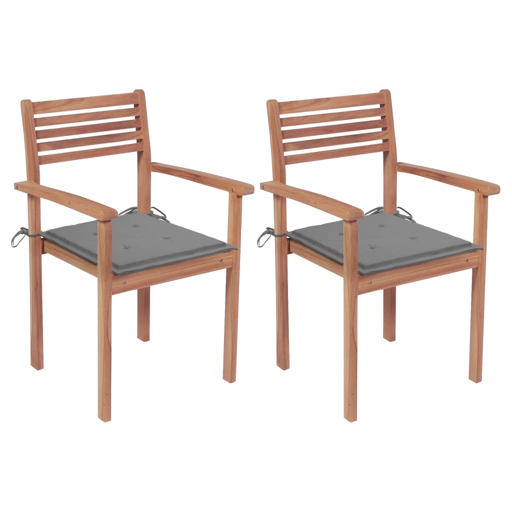 VidaXL Tuinstoelen 2 st met grijze kussens massief teakhout