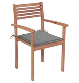 VidaXL Tuinstoelen 2 st met grijze kussens massief teakhout