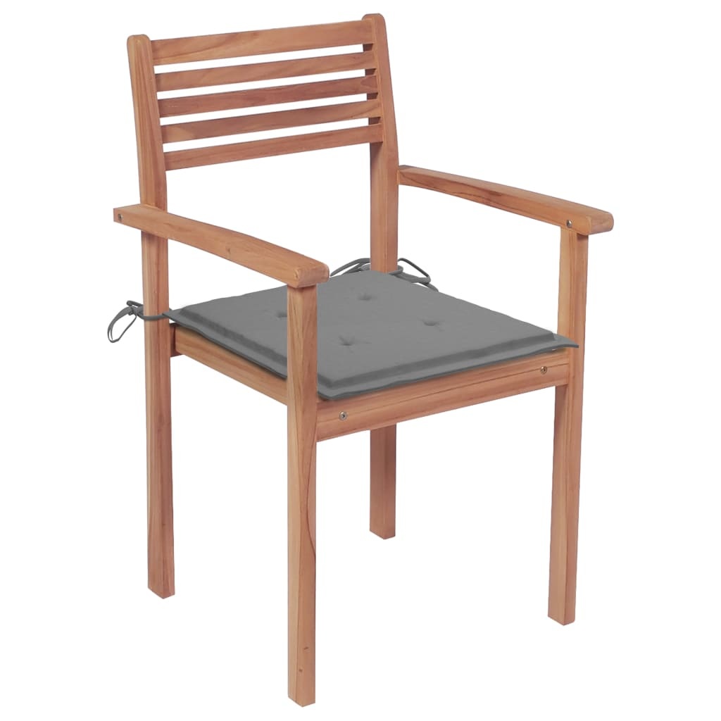 VidaXL Tuinstoelen 2 st met grijze kussens massief teakhout