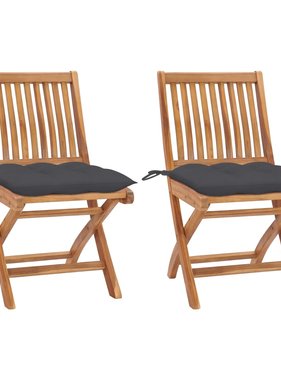 VidaXL Tuinstoelen 2 st met antracietkleurige kussens massief teakhout
