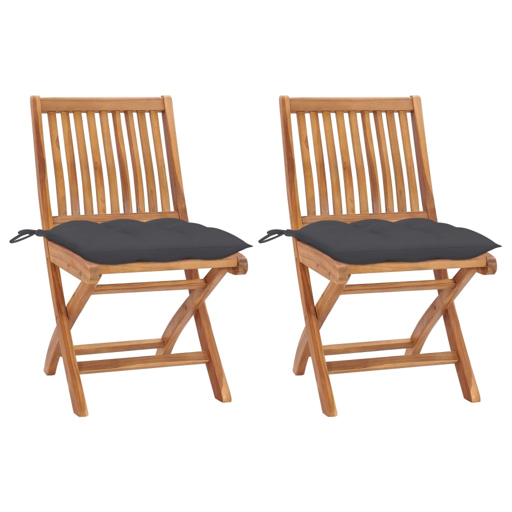 VidaXL Tuinstoelen 2 st met antracietkleurige kussens massief teakhout