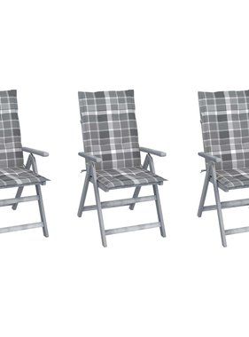 VidaXL Tuinstoelen 3 st verstelbaar met kussens massief acaciahout