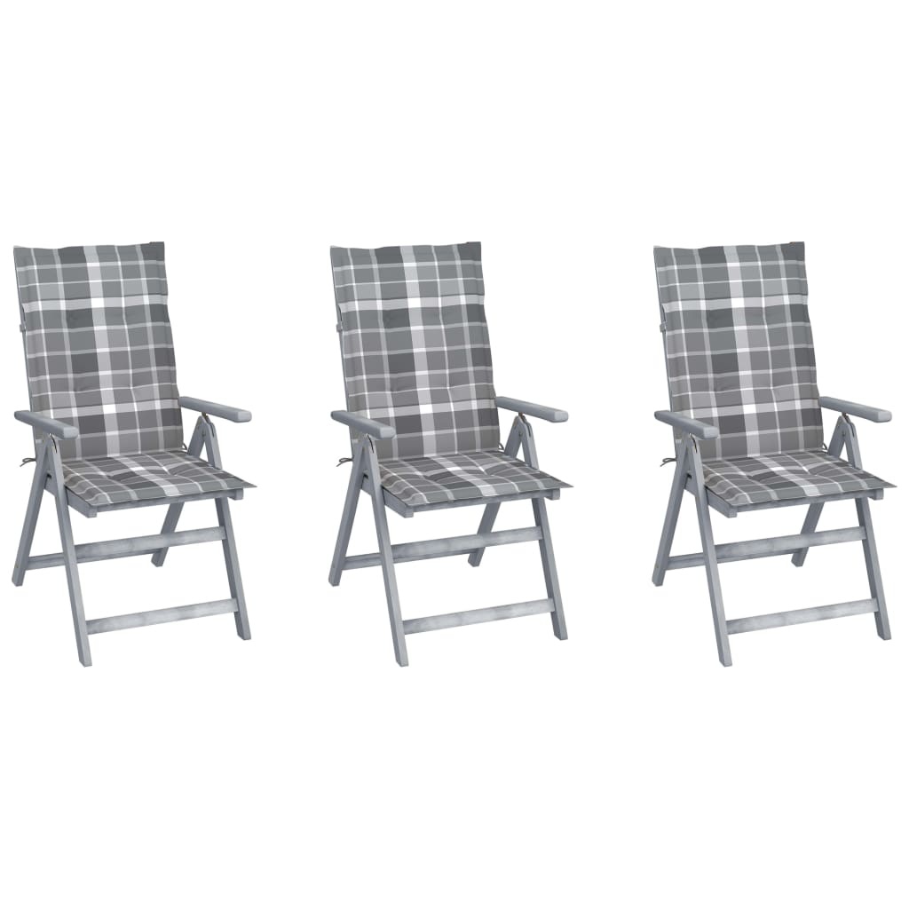 VidaXL Tuinstoelen 3 st verstelbaar met kussens massief acaciahout