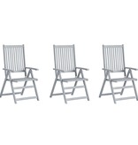 VidaXL Tuinstoelen 3 st verstelbaar met kussens massief acaciahout