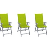 VidaXL Tuinstoelen 3 st verstelbaar met kussens massief acaciahout