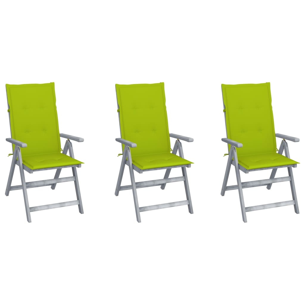 VidaXL Tuinstoelen 3 st verstelbaar met kussens massief acaciahout