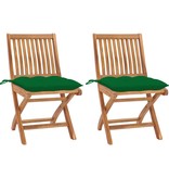 VidaXL Tuinstoelen 2 st met groene kussens massief teakhout
