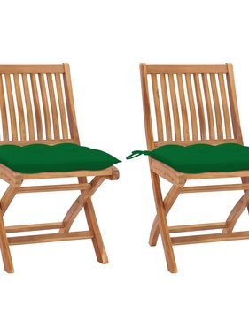 VidaXL Tuinstoelen 2 st met groene kussens massief teakhout