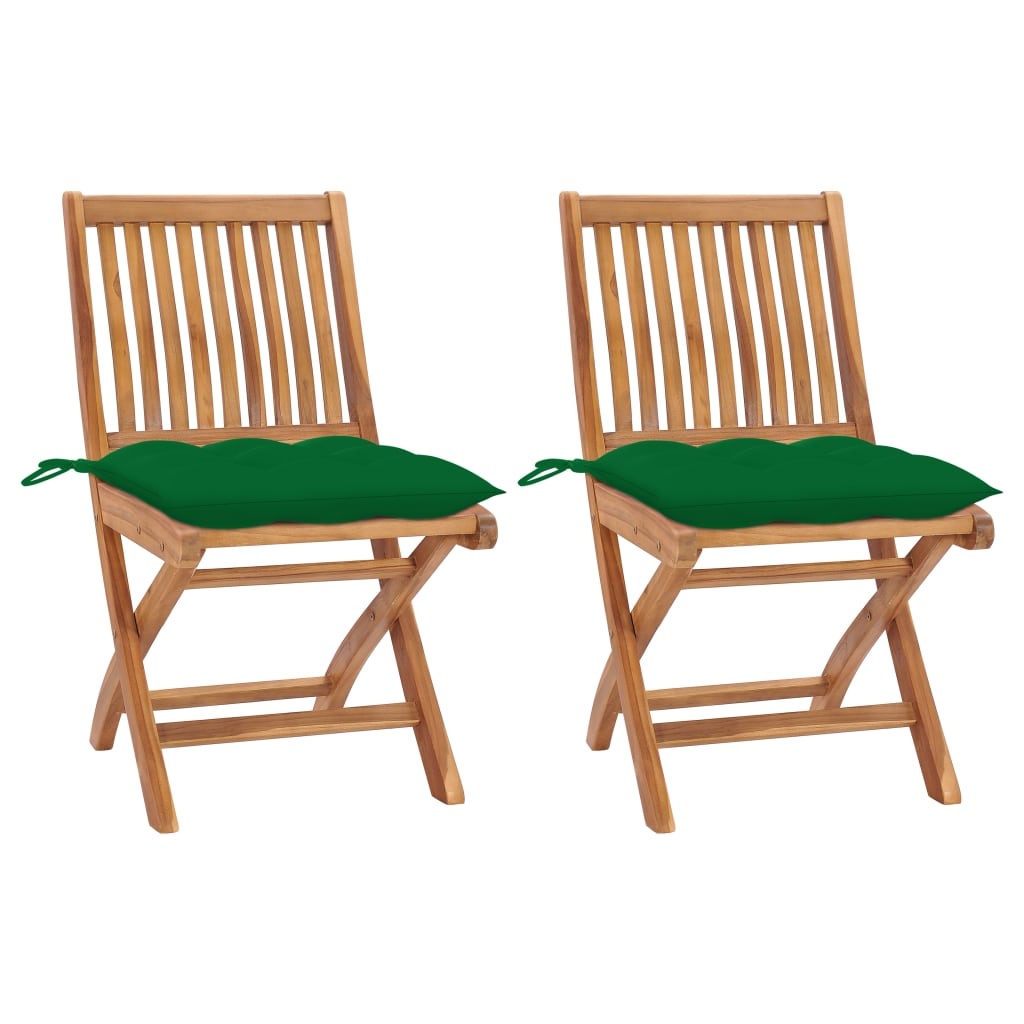 VidaXL Tuinstoelen 2 st met groene kussens massief teakhout