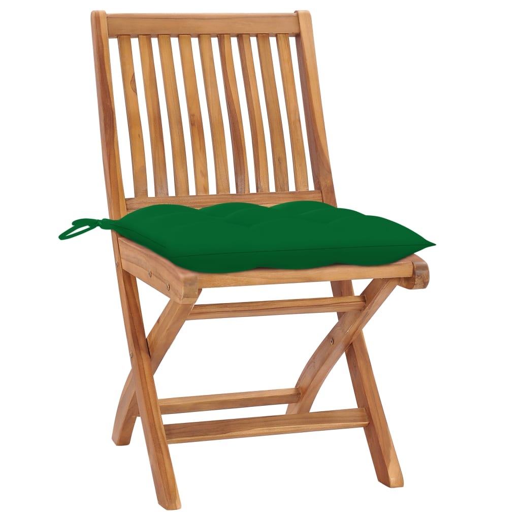 VidaXL Tuinstoelen 2 st met groene kussens massief teakhout