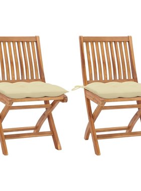 VidaXL Tuinstoelen 2 st met crèmewitte kussens massief teakhout