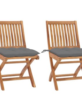 VidaXL Tuinstoelen 2 st met grijze kussens massief teakhout