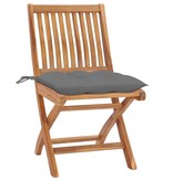 VidaXL Tuinstoelen 2 st met grijze kussens massief teakhout