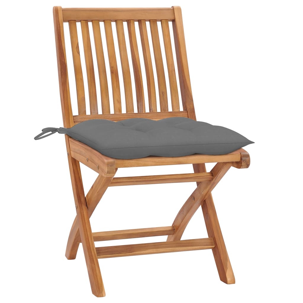 VidaXL Tuinstoelen 2 st met grijze kussens massief teakhout