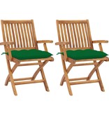 VidaXL Tuinstoelen 2 st met groene kussens massief teakhout