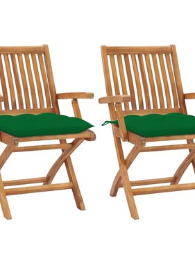 VidaXL Tuinstoelen 2 st met groene kussens massief teakhout