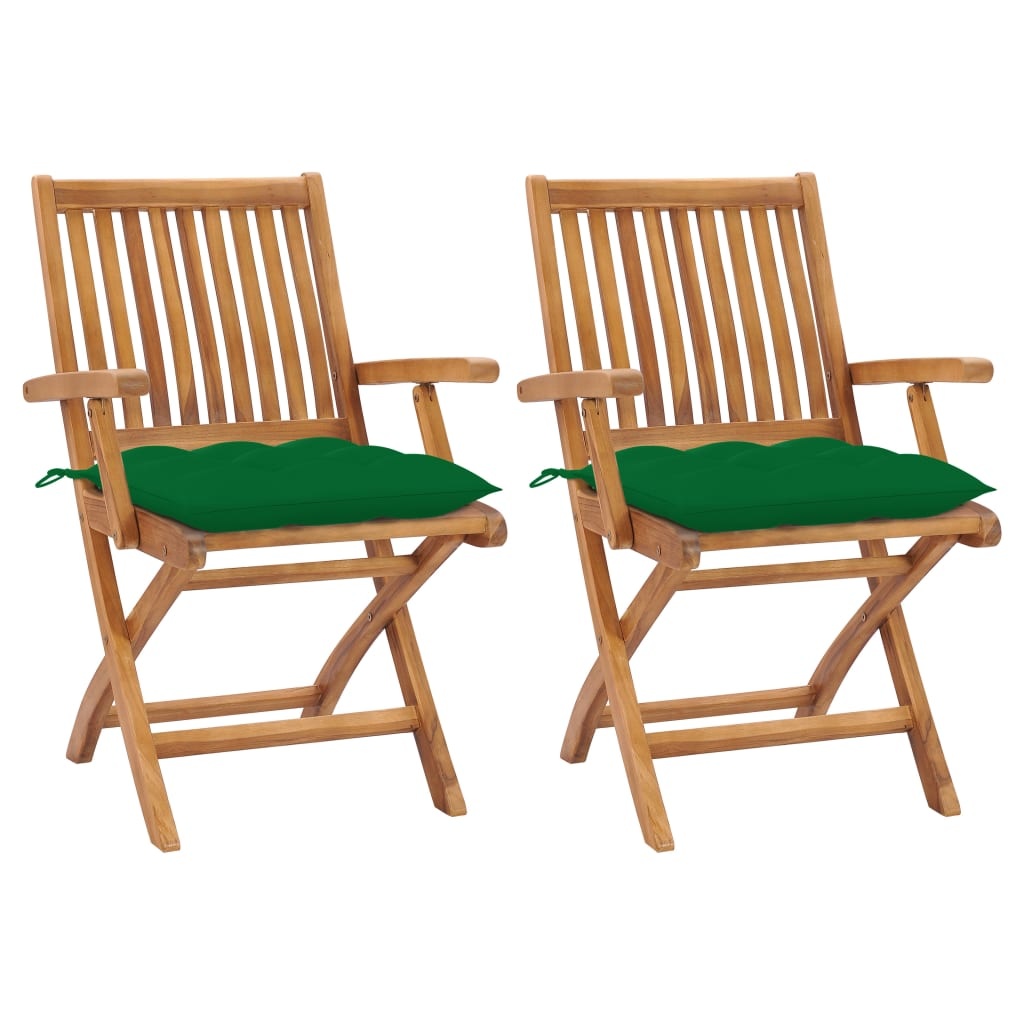 VidaXL Tuinstoelen 2 st met groene kussens massief teakhout