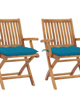 VidaXL Tuinstoelen 2 st met lichtblauwe kussens massief teakhout